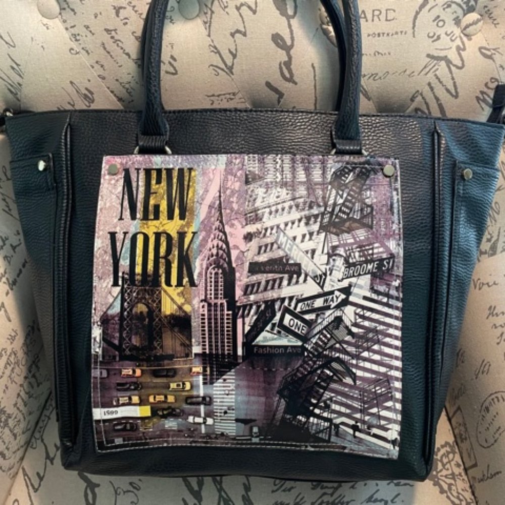 NEW Aldo shopper bag weekender NEW YORK tote black leather